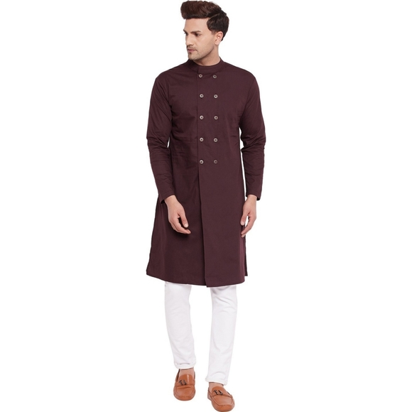 HYPERNATION Men's Solid Pure Cotton brown Kurta - Picture 9 of 9